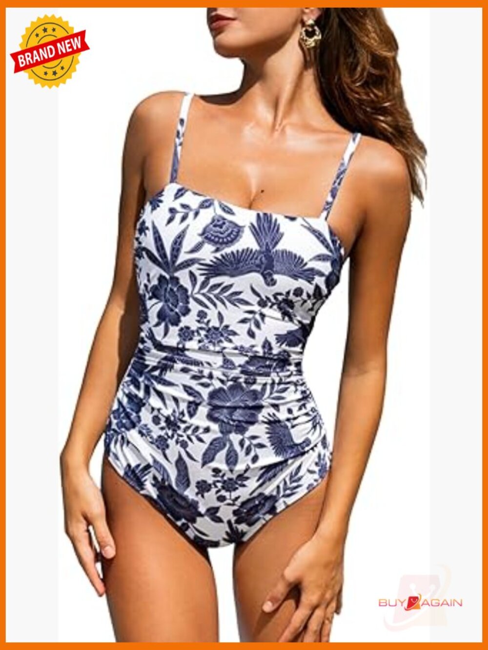 One Piece Swimsuit Square Neck Cutout Back Tummy Control Adjustable Straps